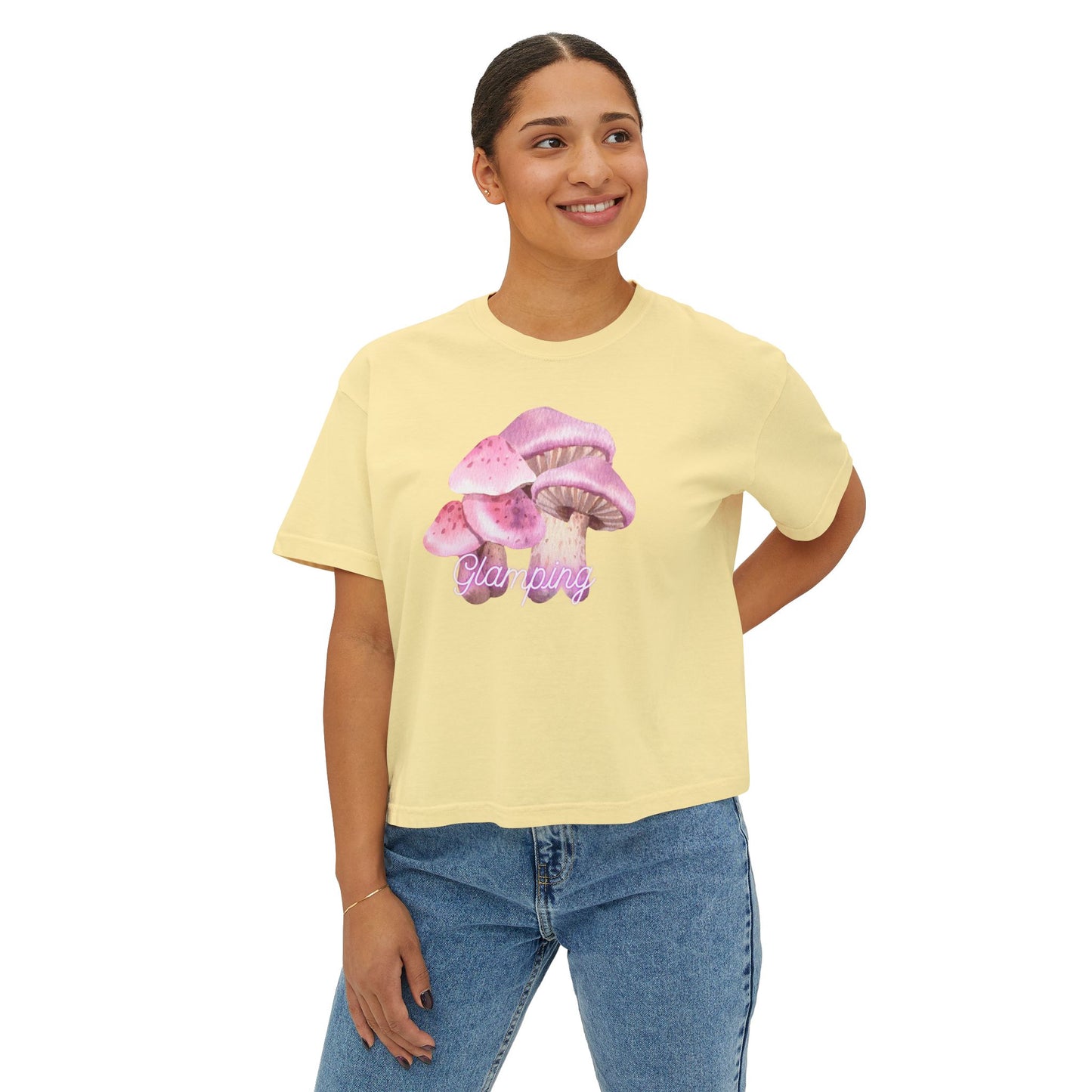 Glamping Mushrooms Boxy Tee - Cute & Comfy Women's Top