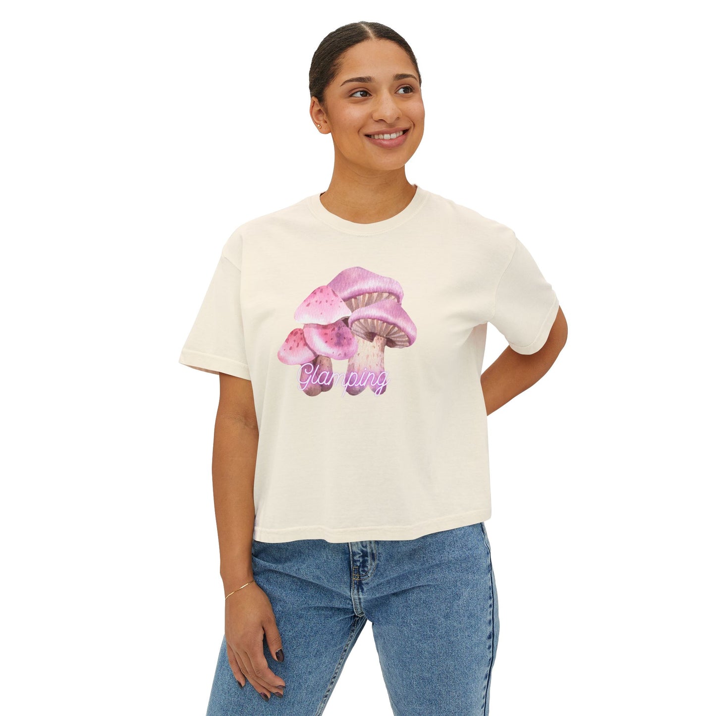 Glamping Mushrooms Boxy Tee - Cute & Comfy Women's Top